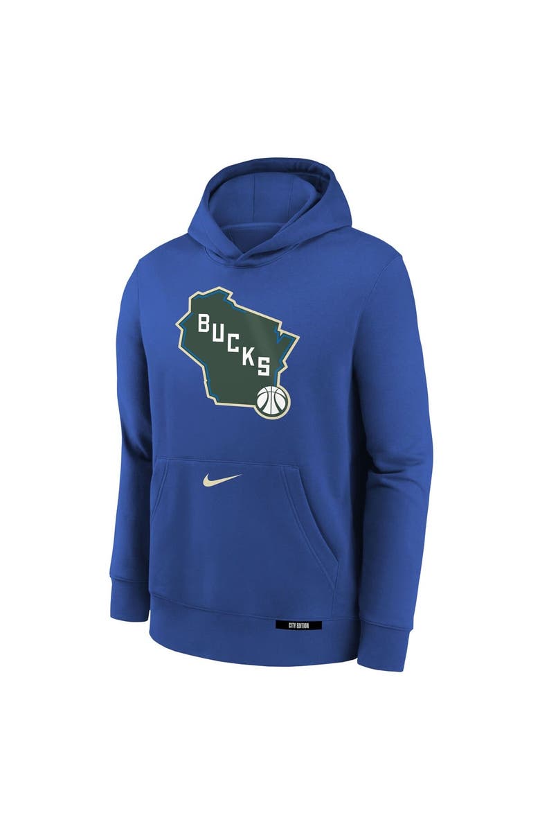 Nike Youth Nike  Royal Milwaukee Bucks 2024/25 City Edition Club Fleece Pullover Hoodie, Alternate, color, 