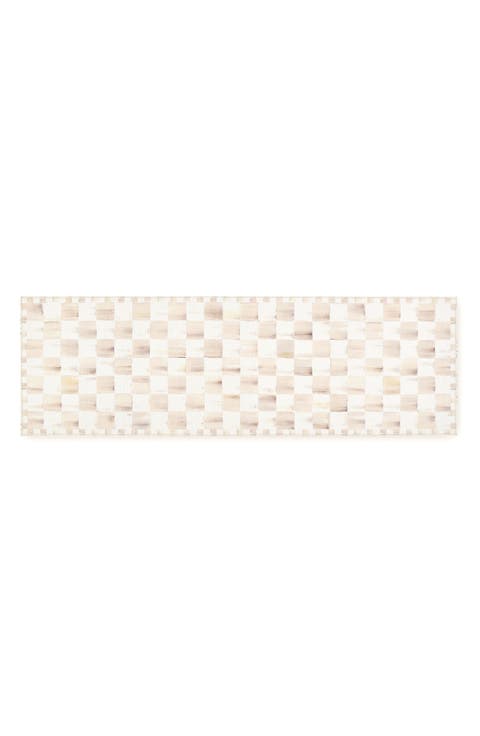 Mocha Checkerboard Machine Washable Runner Rug