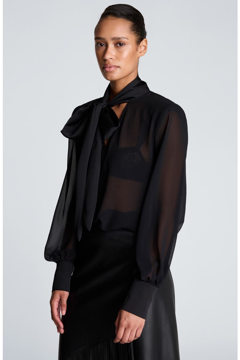 Tie Neck Chiffon Top, Alternate, color, BLACK