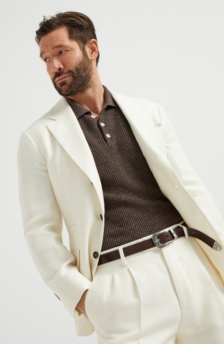 Brunello Cucinelli Half English rib knit polo, Alternate, color, 