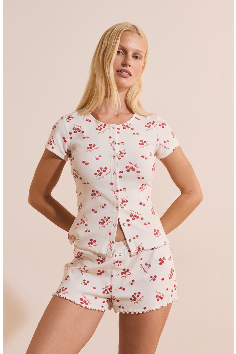 Tige Tomato Print Pajama Shorts, Alternate, color, WHITE