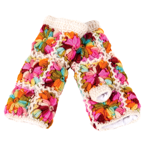 Multi Color Flower Hand Crochet Fingerless Gloves