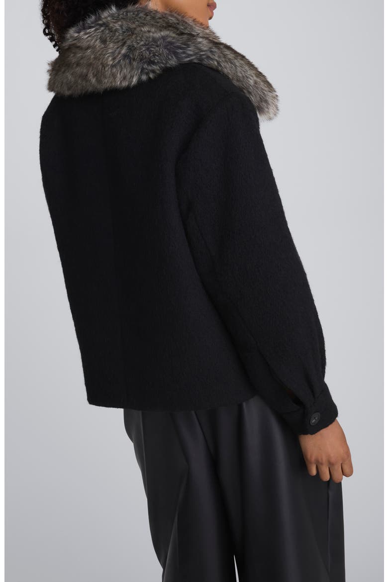 Cropped Peacoat with Removable Faux Fur Collar, Alternate, color, BLACK