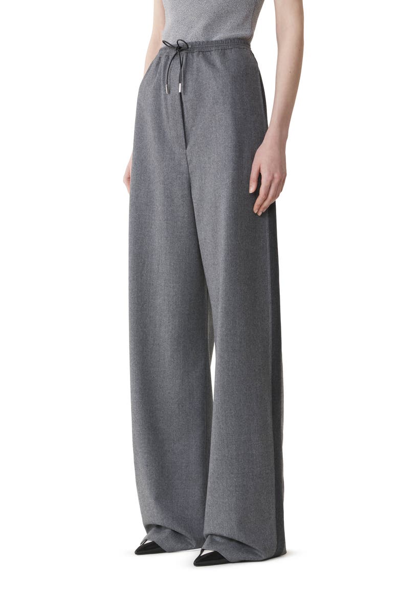 Wide Pants In Wool Flannel, Alternate, color, Heather Grey