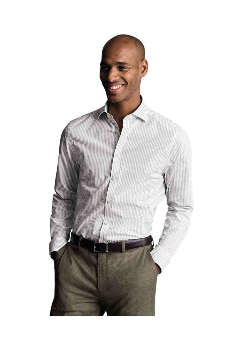 Non-Iron Poplin Stripe Shirt, Main, color, Gray