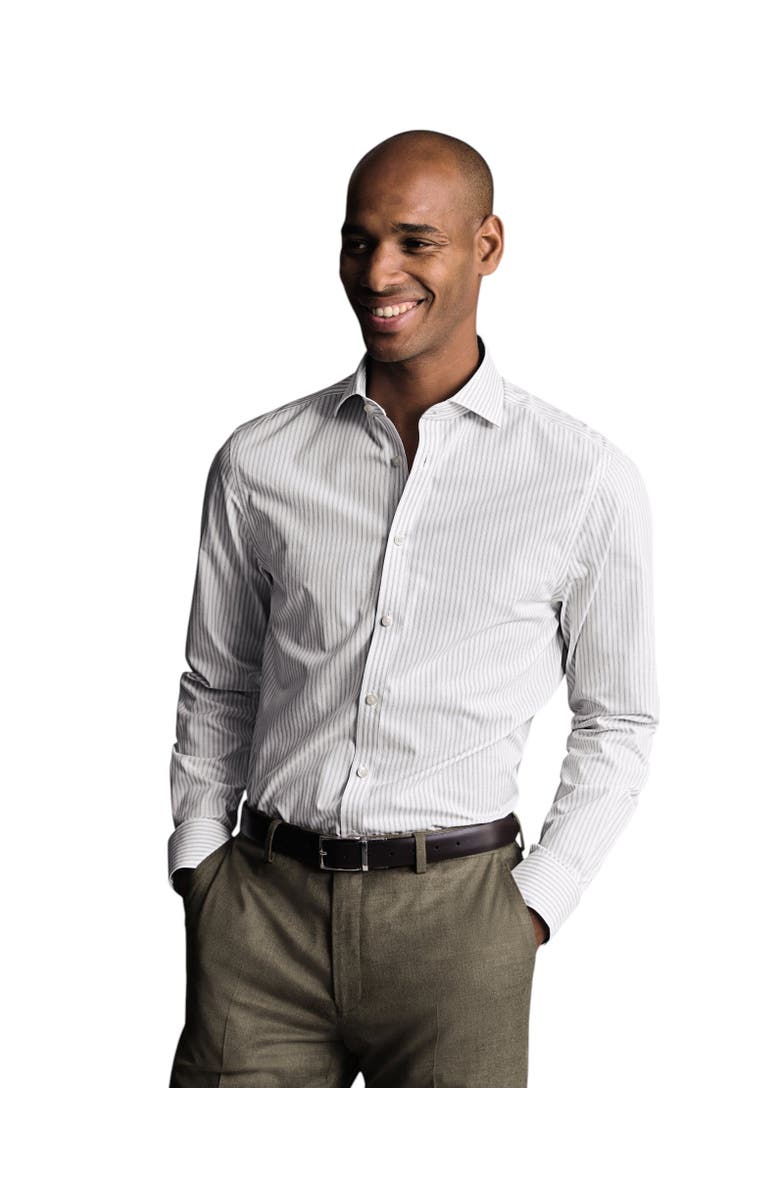 Charles Tyrwhitt Non-Iron Poplin Stripe Shirt, Main, color, Gray