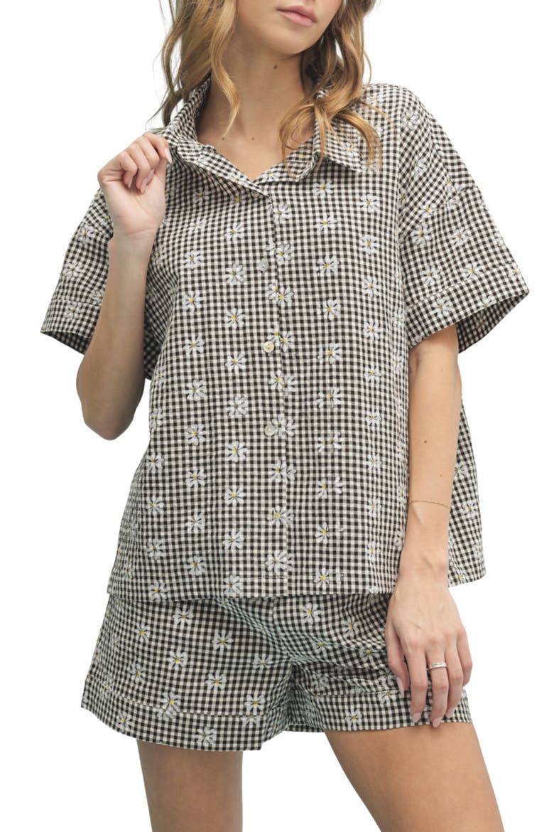 Floral Plaid Shirt and Shorts Set, Main, color, CREAM/ BLACK