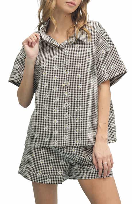 WISHLIST Floral Plaid Shirt and Shorts Set