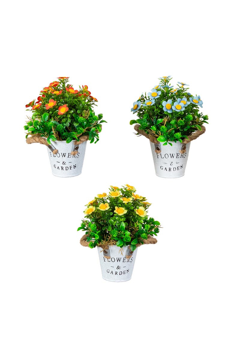 8-in Artificial Daisy Plant in Rustic Flowers & Garden Planter - Set of 3, Main, color, Assortment 2