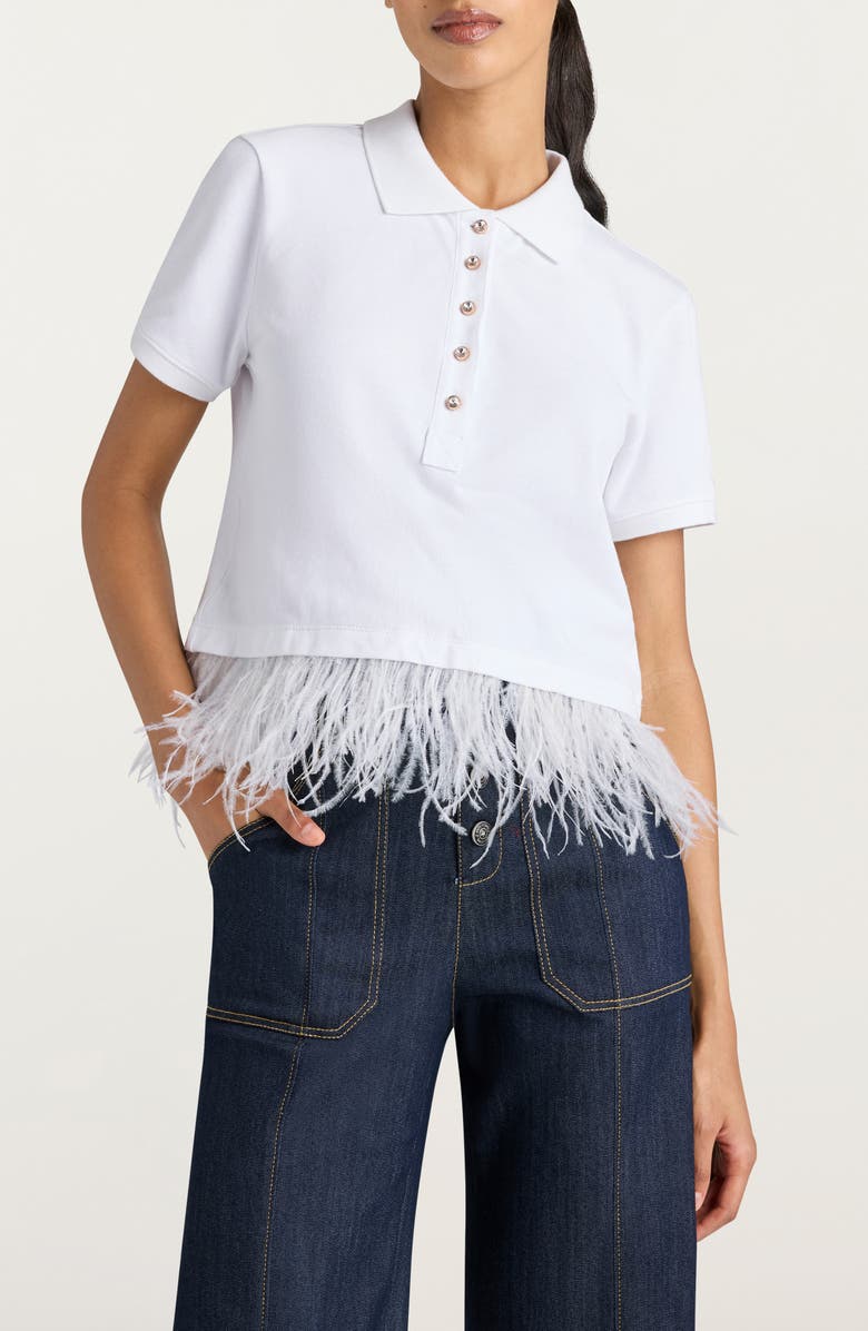 Cinq à Sept Reign Feather Trim Polo Shirt, Main, color,