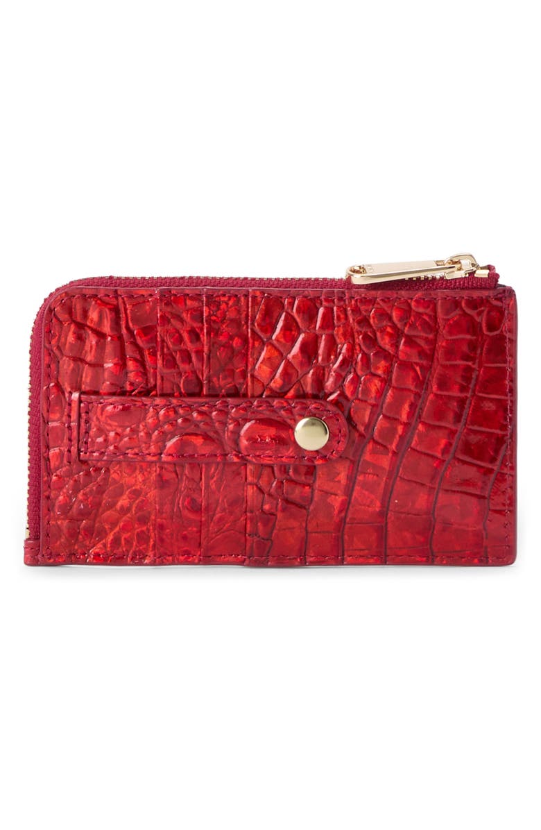 Brahmin Lennon Croc Embossed Leather Card Case, Alternate, color, Red Opal