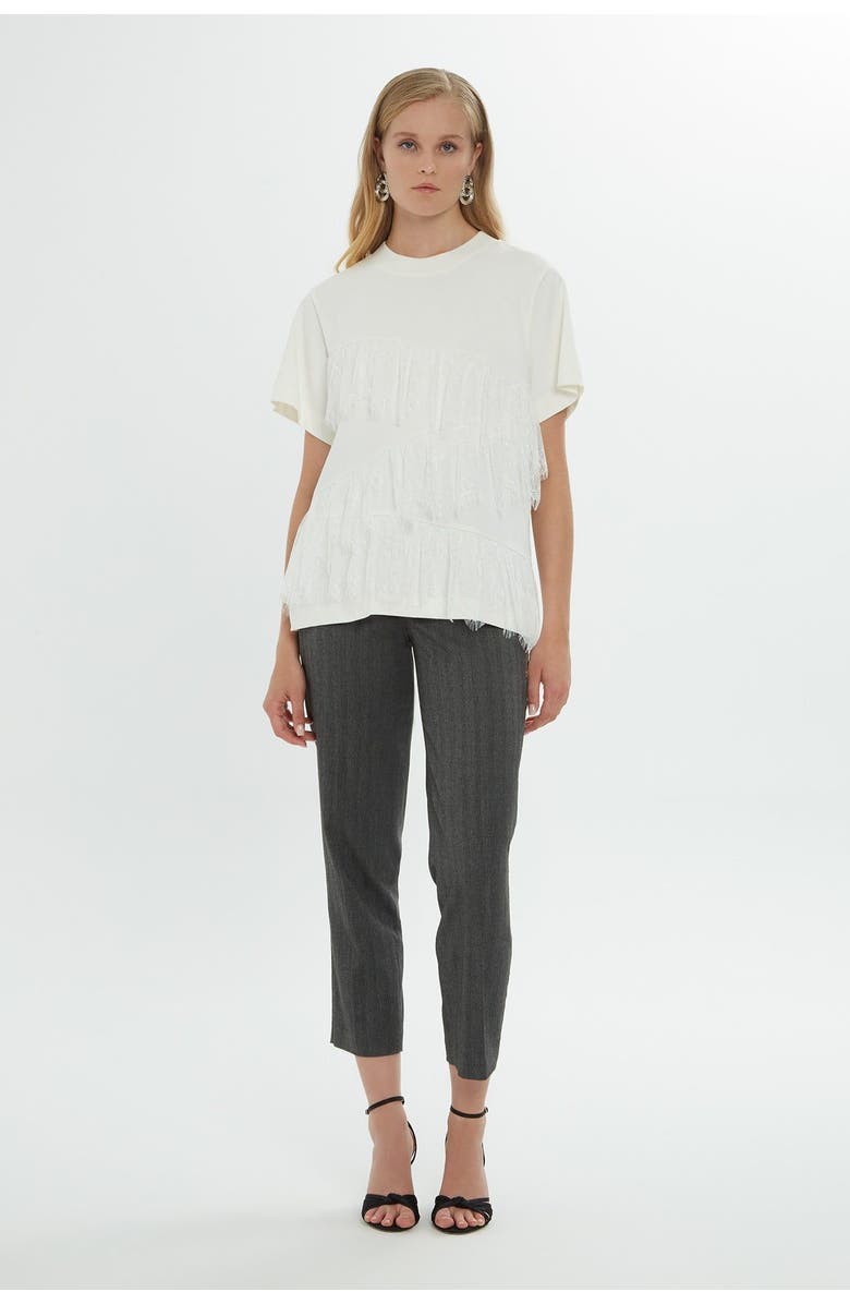 Gizia Lace Detail Short-Sleeve Off-White Blouse, Main, color, Ecru