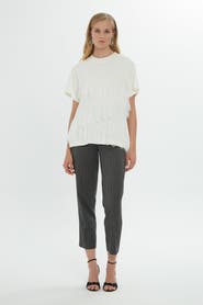 Gizia Lace Detail Short Sleeve Off-White Cotton Blouse