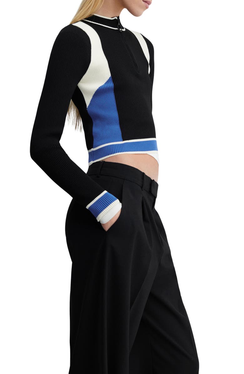 MANGO Colorblock Half Zip Crop Sweater, Alternate, color, 