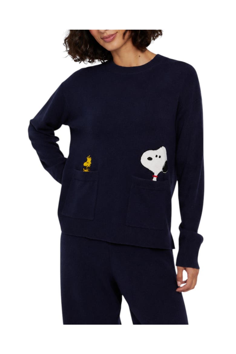 Wool-cashmere Snoopy Peeking Pocket Sweater, Main, color, Navy