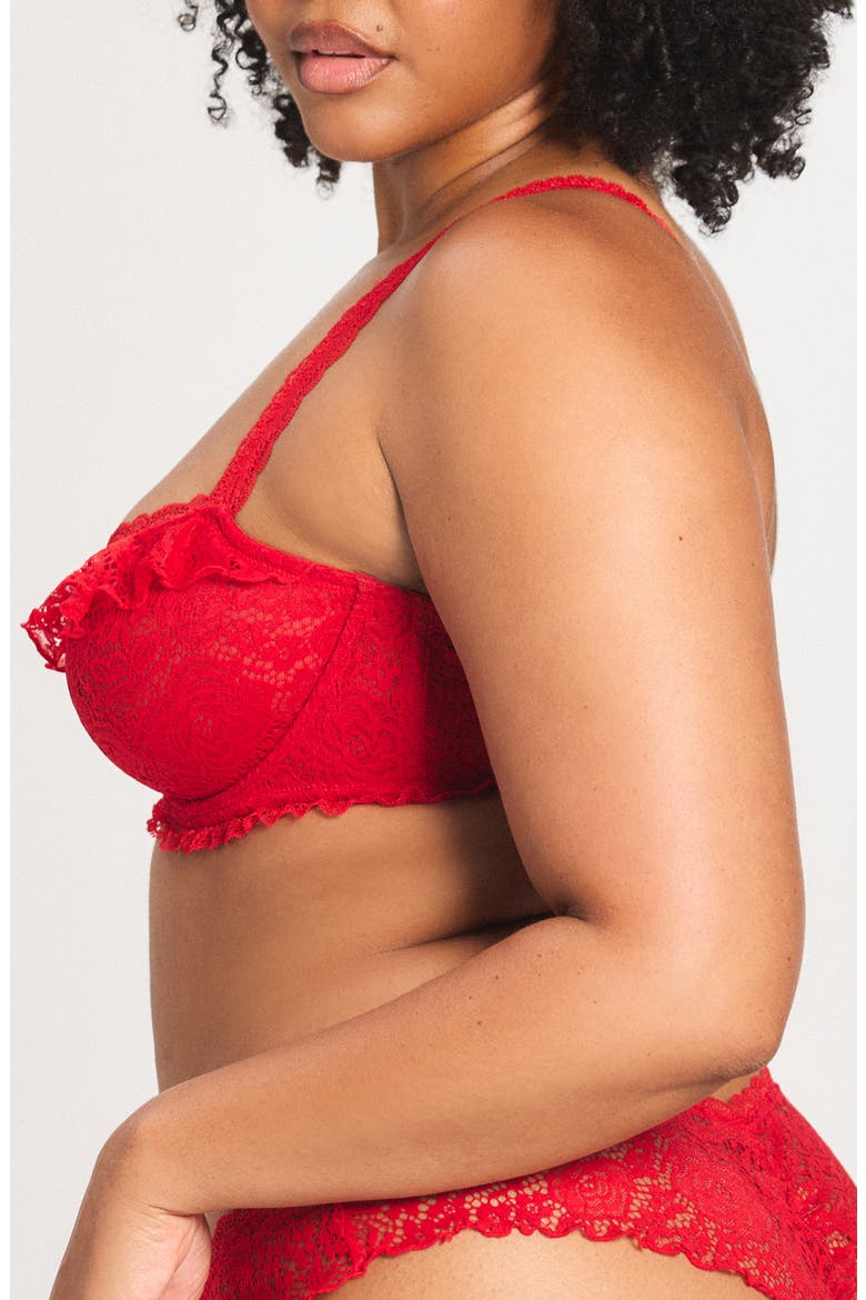 Rose Lace Unlined Balconette Bra, Alternate, color, TIMELESS RED