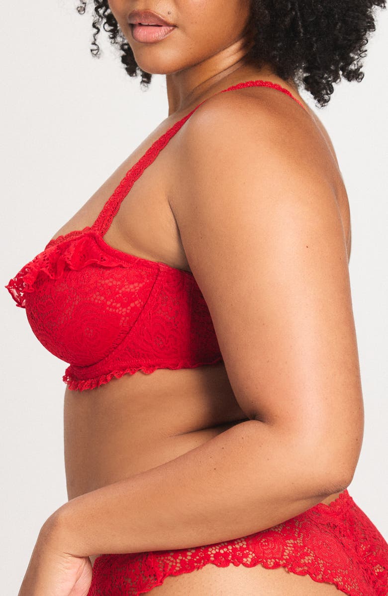 SAVAGE X FENTY Rose Lace Unlined Balconette Bra, Alternate, color, Timeless Red