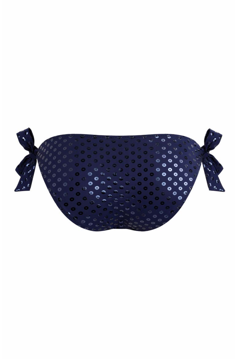 Women's Sparkling Side Tie Relief Bikini Bottom, Alternate, color, BLEU MARINE