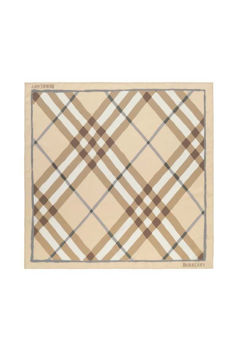 Watercolour Check Silk Scarf, Main, color, Sesame beige