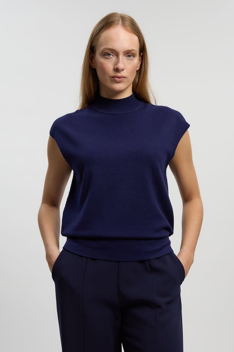 High Neck Knit Tank Top, Main, color, Navy