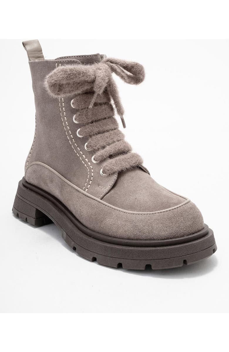 Forever & Always Shoes Mina Leather Combat Boot, Main, color, Grey Suede Leather