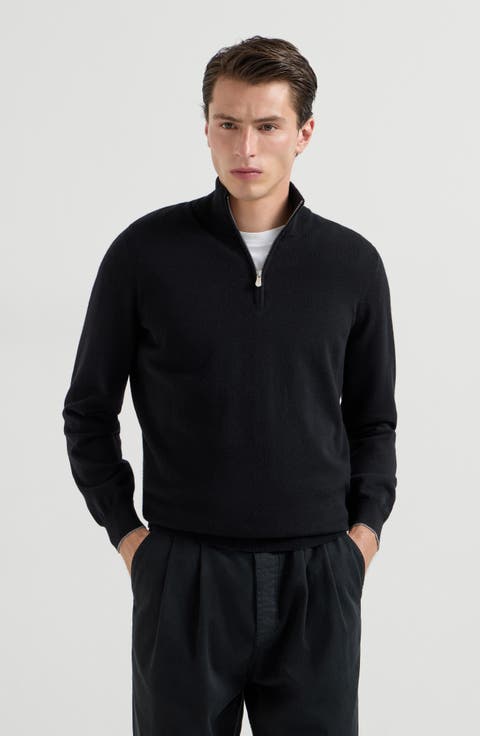 Cashmere sweater with half zip