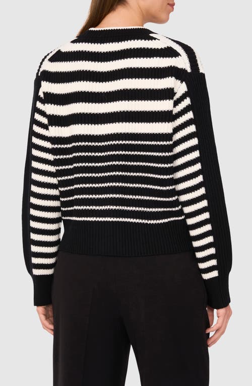 Halogen ® Variegated Stripe Cotton Blend Cardigan In Rich Black Stripes