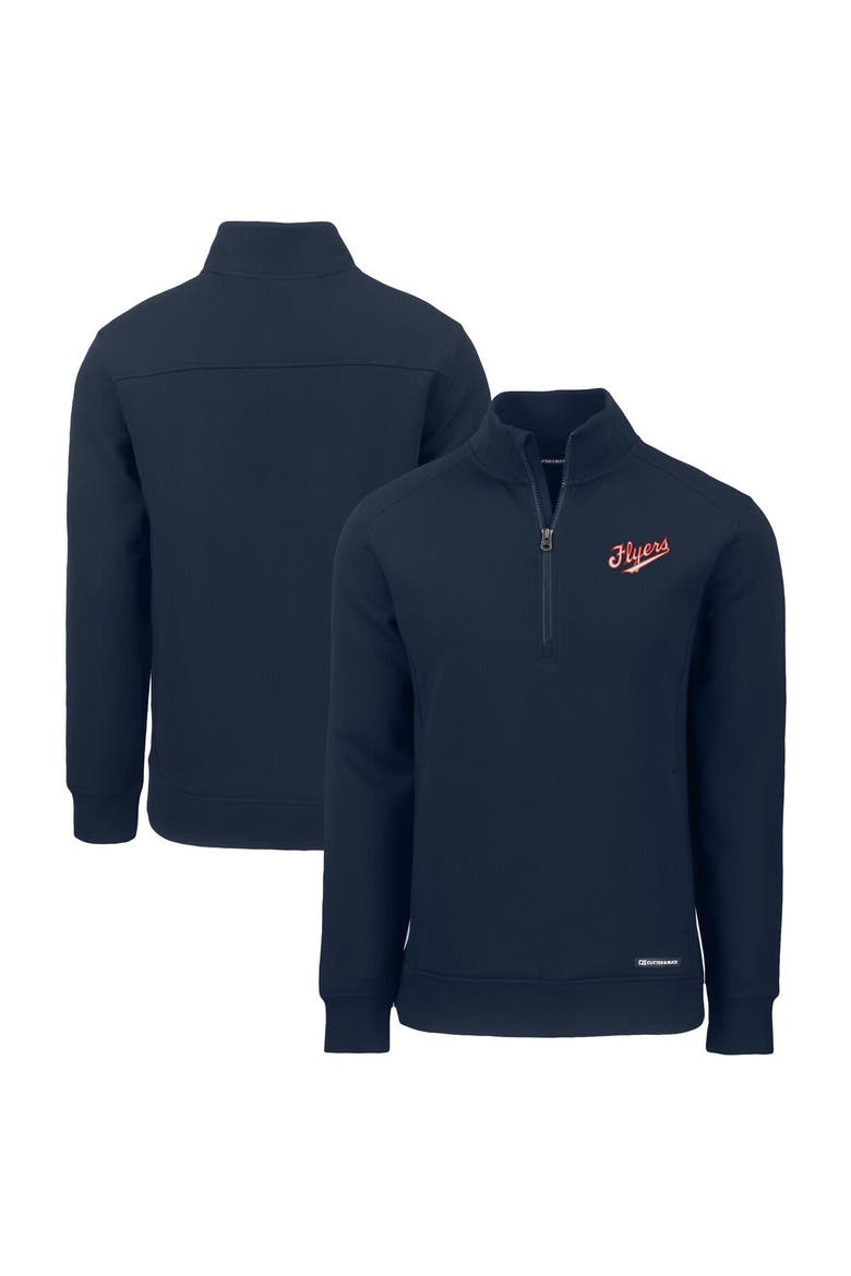 Men's Cutter & Buck  Navy Dayton Flyers Roam Eco Recycled Quarter-Zip Sweatshirt, Main, color, Navy