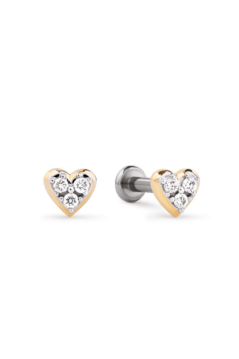 Solid Yellow Gold - Diamond Heart Flatback Studs, Main, color, Gold