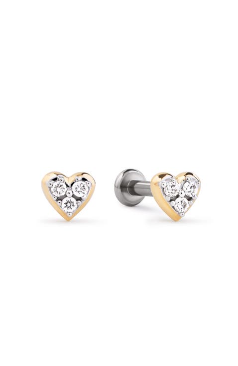 Solid Yellow Gold - Diamond Heart Flatback Studs
