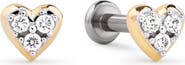 Ana Luisa Solid Yellow Gold - Diamond Heart Flatback Studs