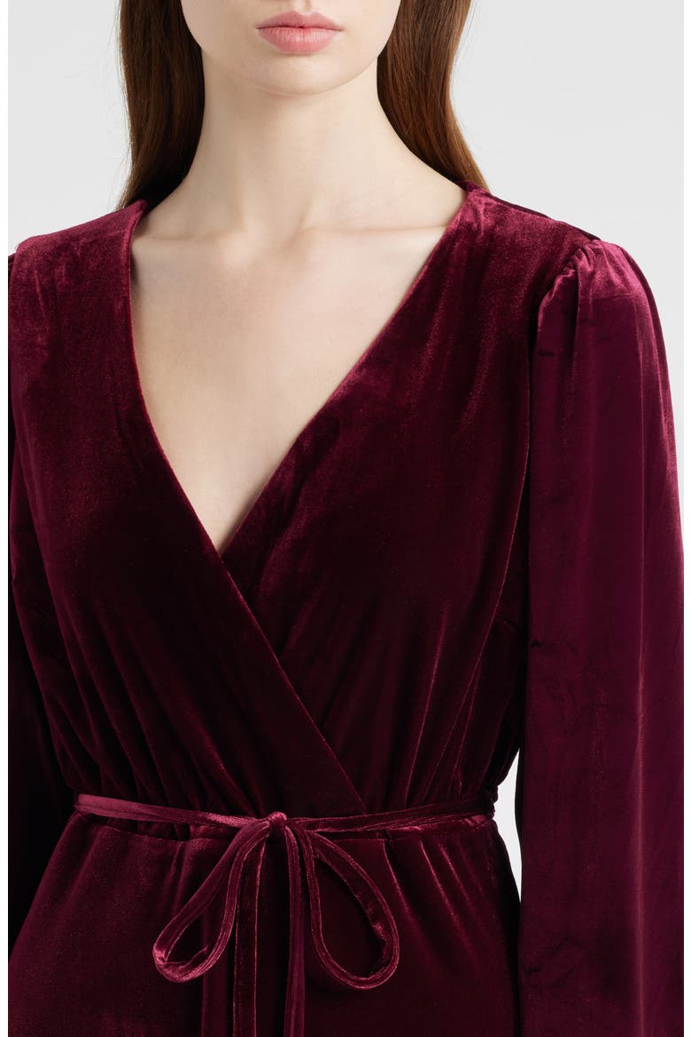 Wrap Front Long Sleeve Velvet Maxi Dress, Alternate, color, MERLOT