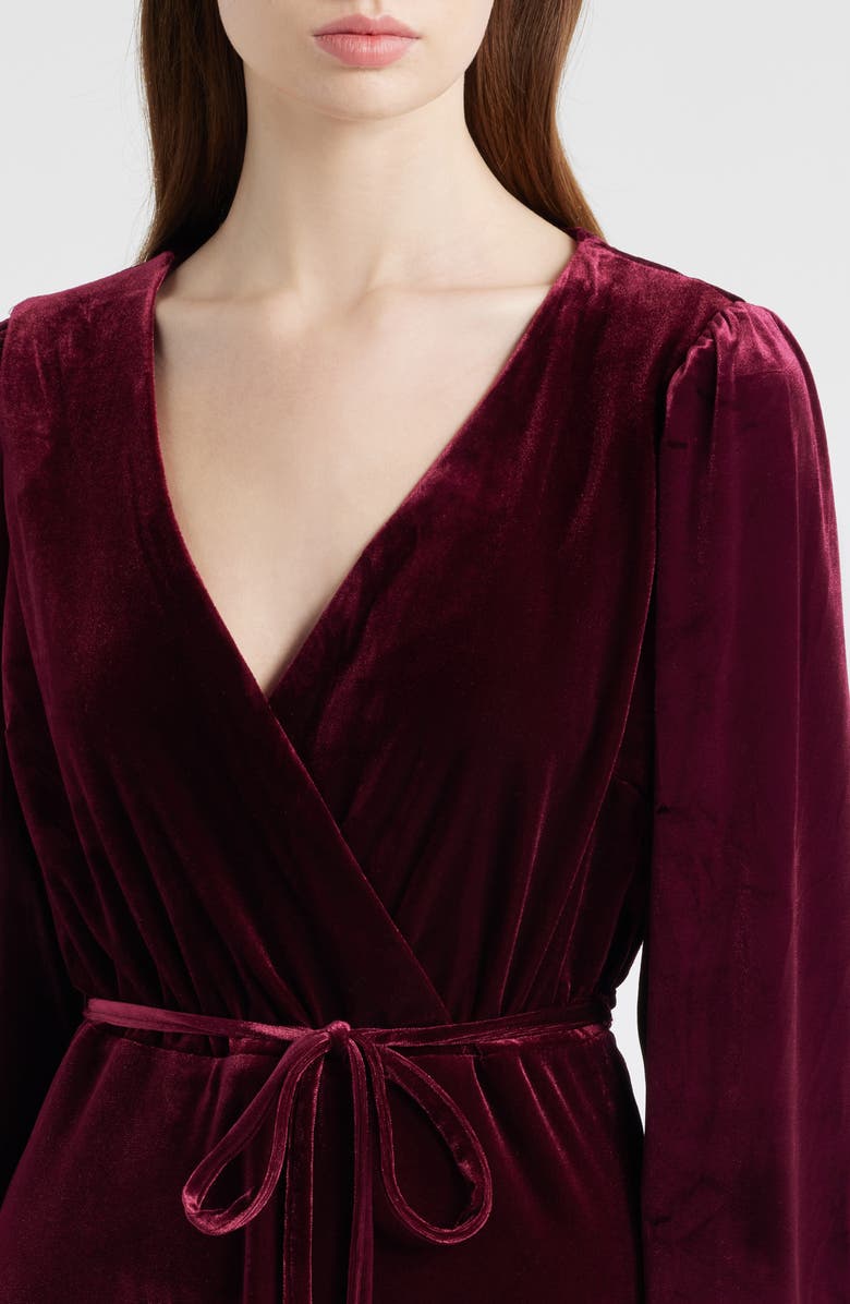 Halogen<sup>®</sup> Wrap Front Long Sleeve Velvet Maxi Dress, Alternate, color, Merlot