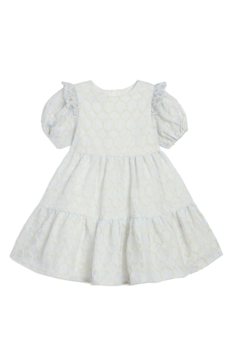 Pippa & Julie Kids' Leslie Embroidered Puff Sleeve Party Dress, Main, color, Blue/ White