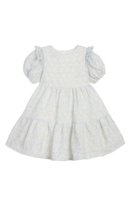 Shop Pippa & Julie Kids' Leslie Embroidered Puff Sleeve Party Dress In Blue/white