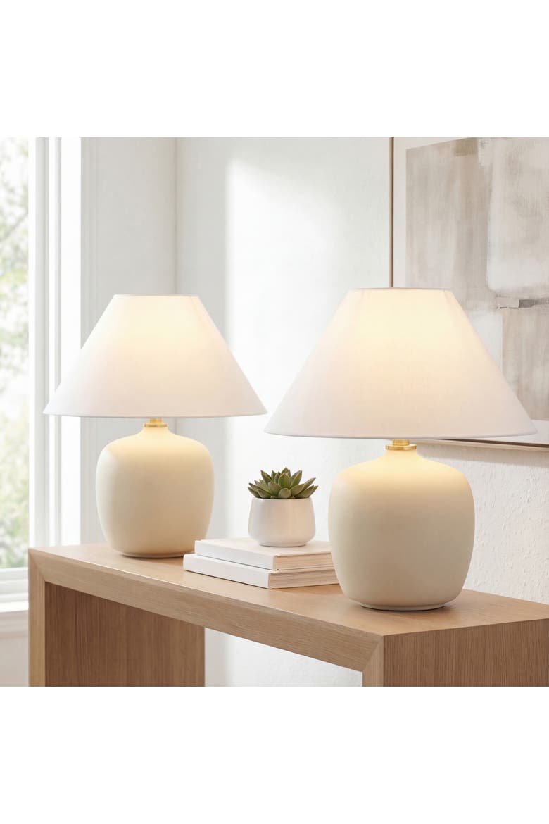 Delphi 18.25" Minimalist Scandinavian Resin/Iron LED Table Lamp, Main, color, Matte Cream
