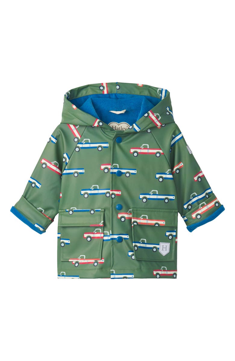 Hatley Kids' Big Trucks Hooded Raincoat, Main, color, 