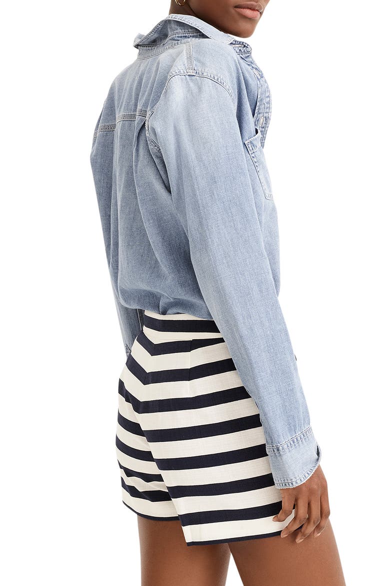 Side Button Stretch Grasscloth Sailor Shorts, Alternate, color, SAILOR STRIPE NAVY IVORY