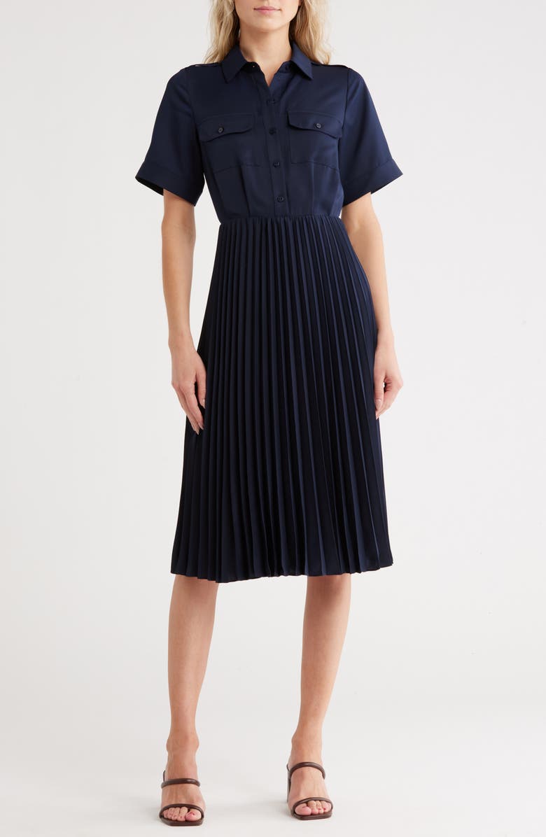 JASON WU Accordion Pleat Midi Dress, Main, color, Navy