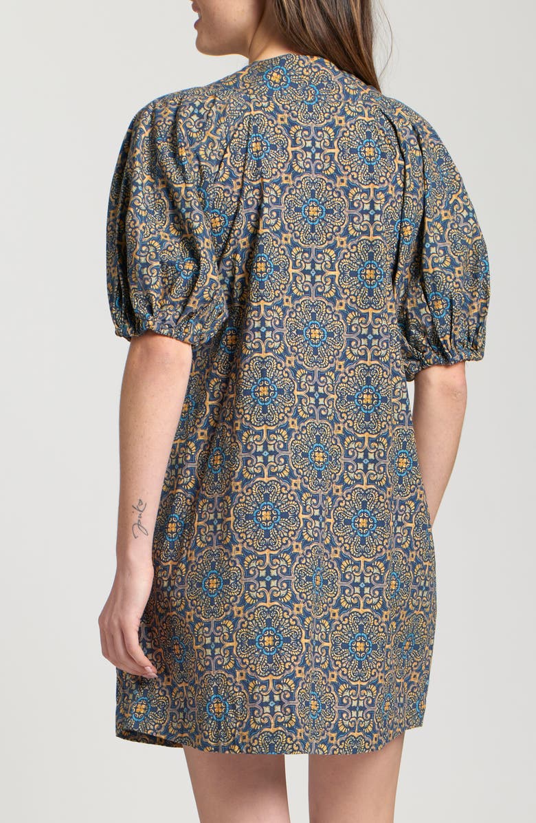 APNY Mixed Tile Print Puff Sleeve Cotton Dress, Alternate, color, Indigo Multi
