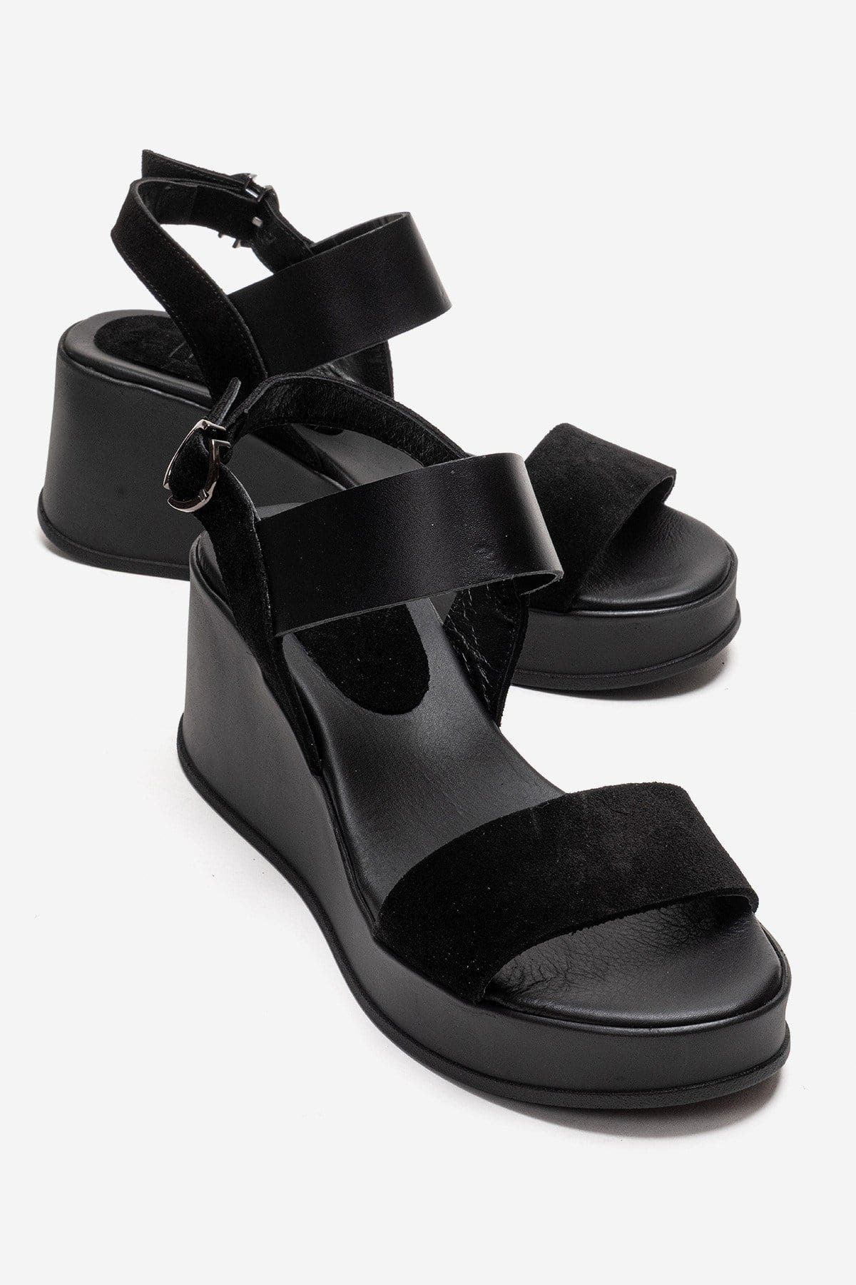 Forever & Always Shoes Lolanthe Leather Wedge Sandal, Main, color, Black Suede