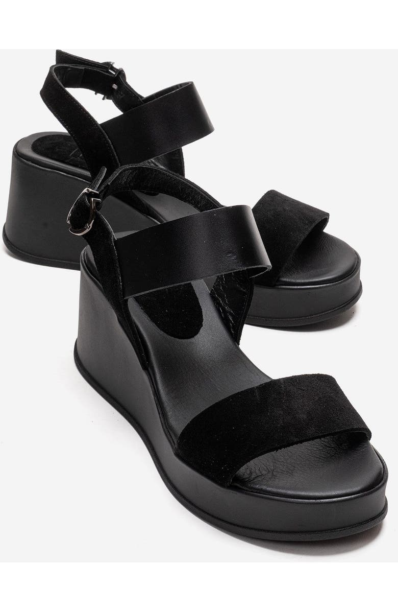 Forever & Always Shoes Lolanthe Leather Wedge Sandal, Main, color, Black Suede