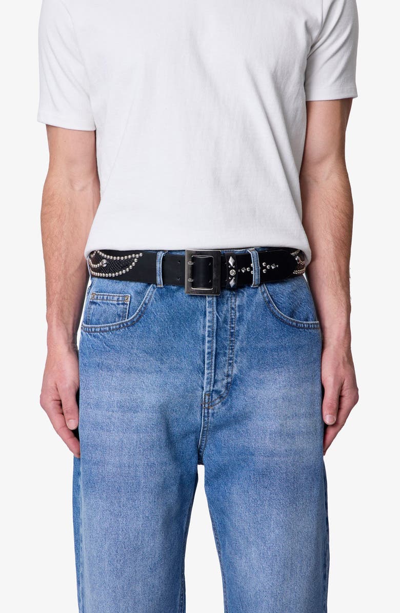mnml Stud Leather Belt, Alternate, color, Black/ Black