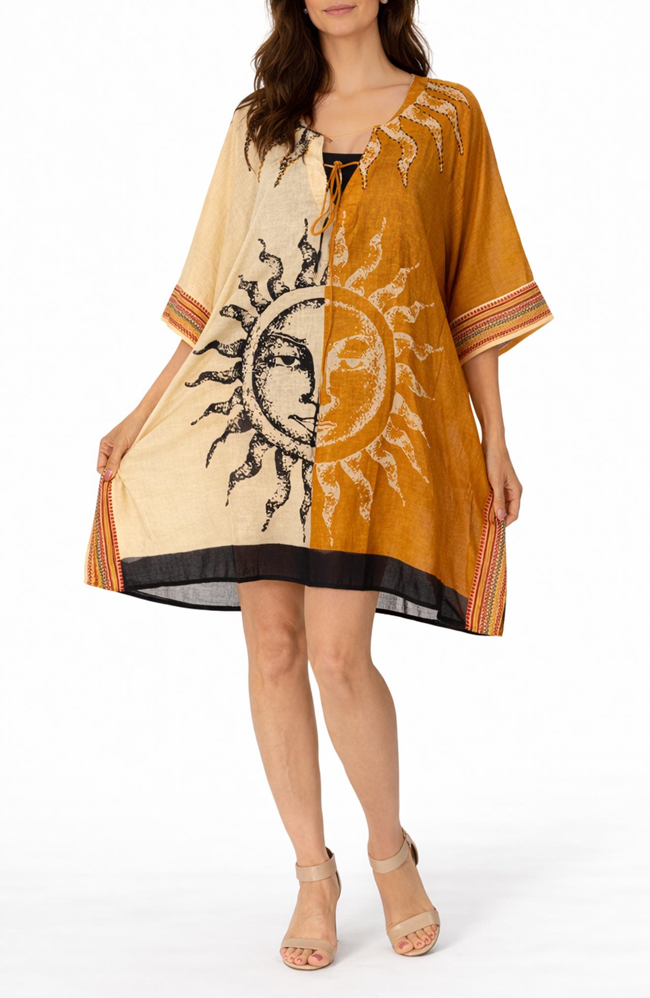 RANEES Celestial Graphic Cotton Poncho