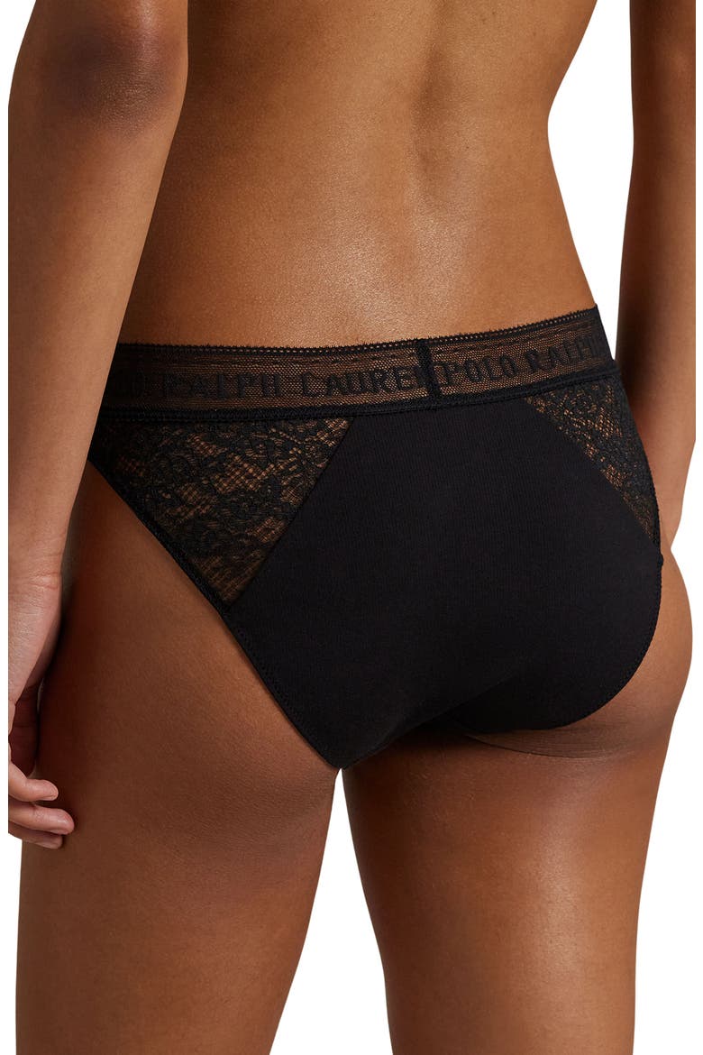Lace & Stretch Cotton Rib Bikini, Alternate, color, ONYX