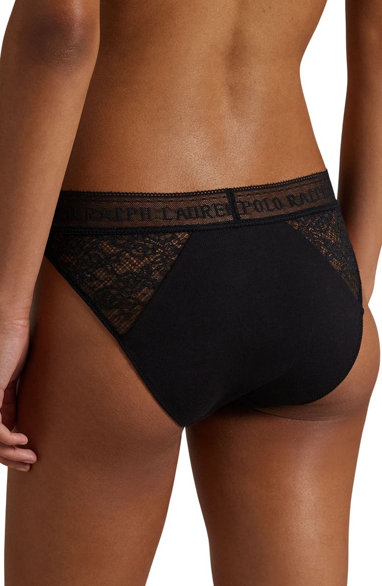 Polo Ralph Lauren Lace & Stretch Cotton Rib Bikini, Alternate, color, Onyx