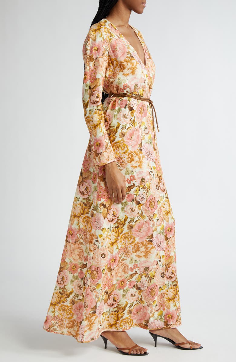 Zimmermann Golden Floral Print Long Sleeve Linen Maxi Dress, Alternate, color, 