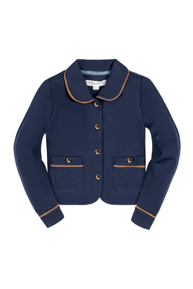 Baby Girls' Ponte Collared Jacket, Infant, Main, color, Navy Quilted