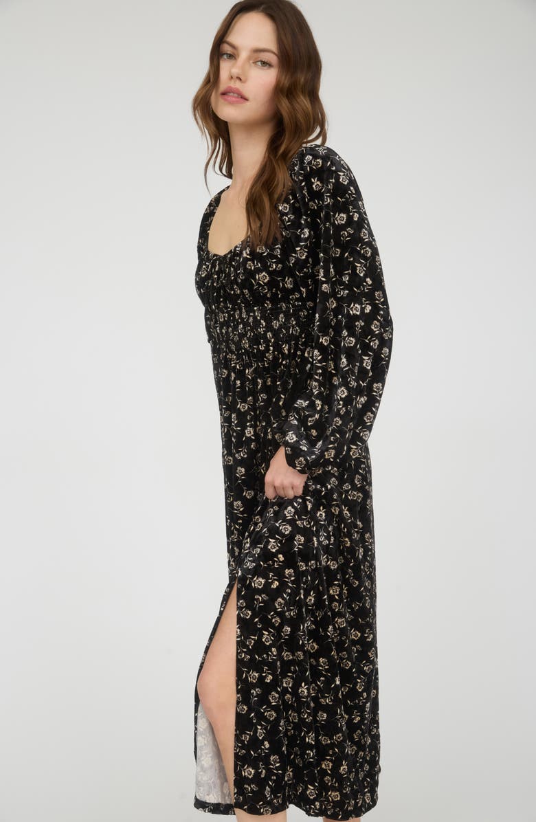 AUGUST SKY Floral Long Sleeve Velvet Maxi Dress, Alternate, color, Black Multi