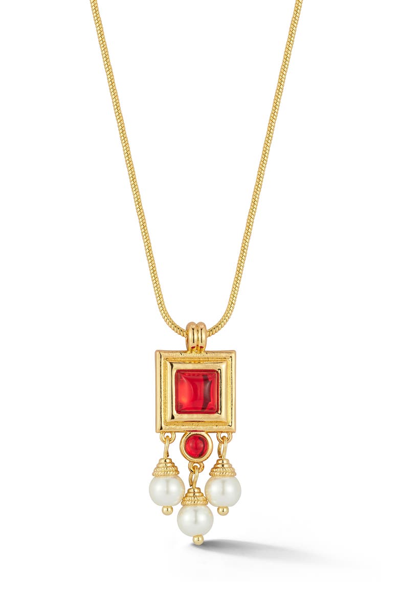 18K Gold Plated Faux Pearl Drop Jewel Pendant Necklace, Main, color, GOLD